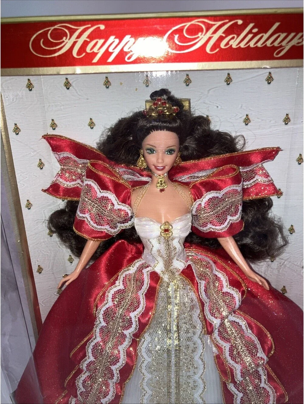 VTG 1997 Mattel Happy Holidays Barbie Doll 10th Anniversary Edition Green Eyes